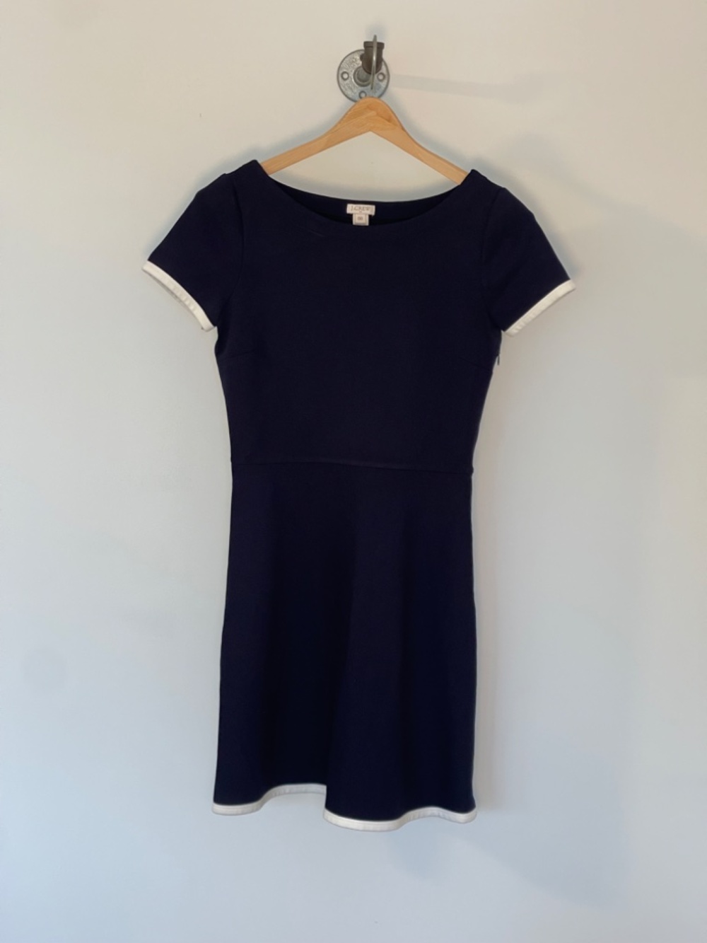 J.Crew Navy Fit & Flare Dress White Trim | US 00